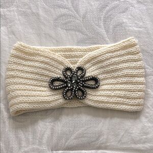 Cream Knit Turban with Jewel Accent